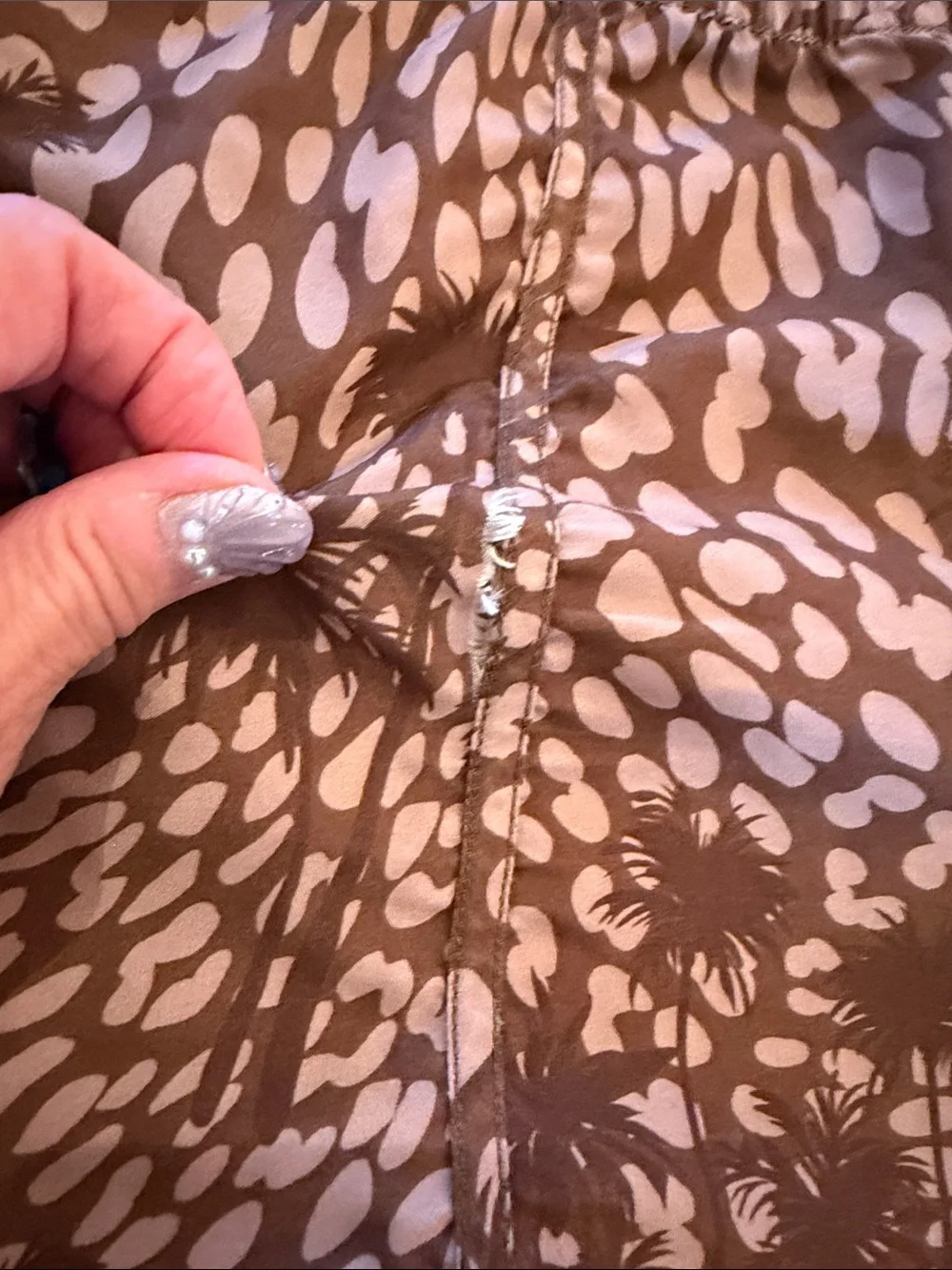 🤎 Munster Brown and Tan Palm Print Kids (12) Swim Trunks (needs sewing love) 🤎